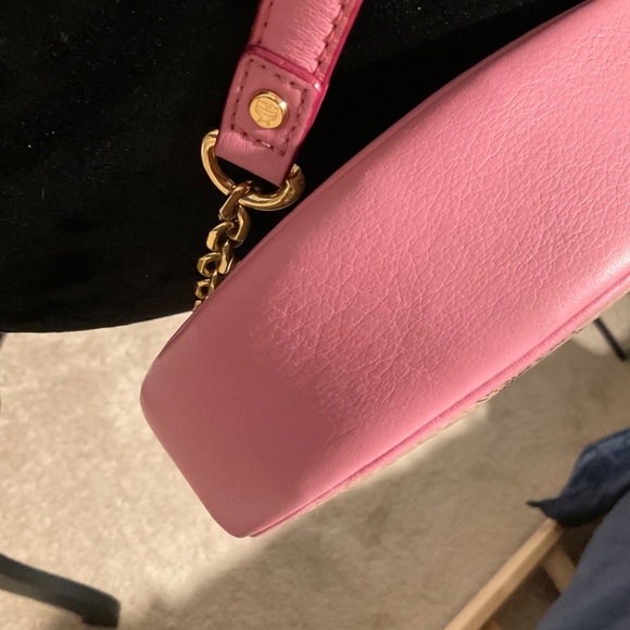 MCM Round Pink/Tan w/Cherries and Gold Chain Crossbody - Picture 7 of 16